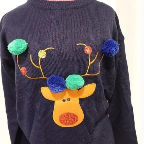 Brave Soul Navy Reindeer / NEW / Christmas ugly sweater - Picture 2 of 6